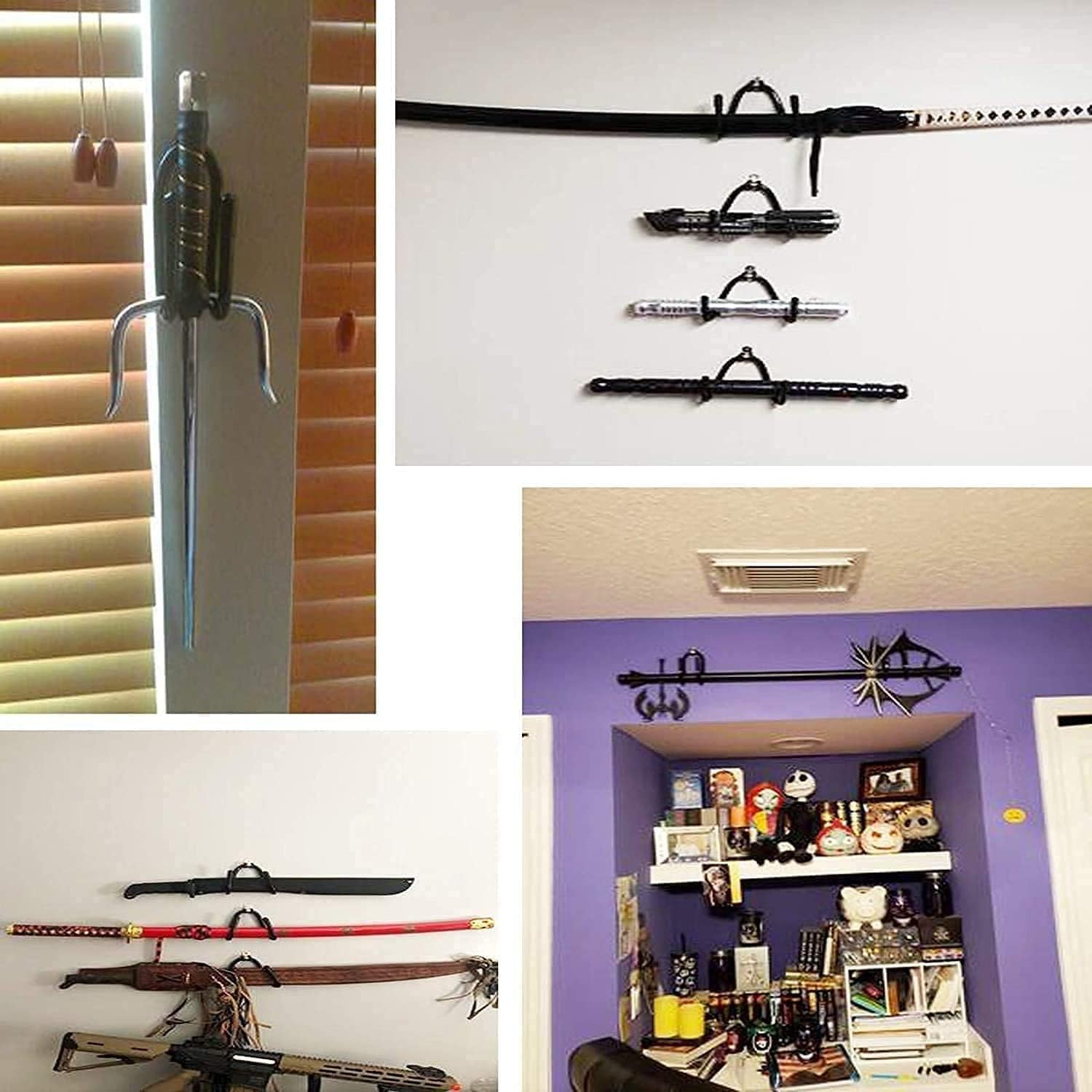 2-Pack Universal Wall Mount Sword Rack Dagger Axe Display Hanger Vertical/Horizo