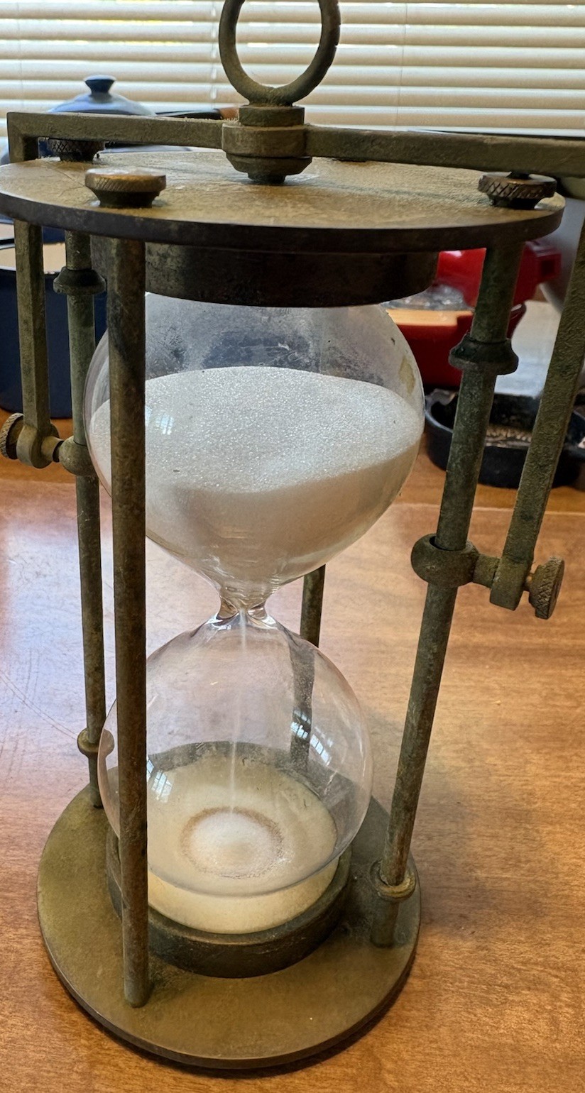 Vintage Hanging Brass Hourglass. Unpolished With Original Patina. ￼