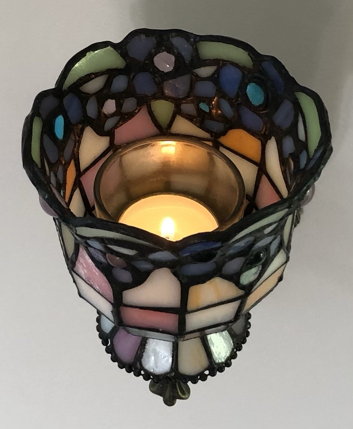PartyLite HYDRANGEA Wall Sconce P9353 Tiffany Stained Glass Votive Tea Holder