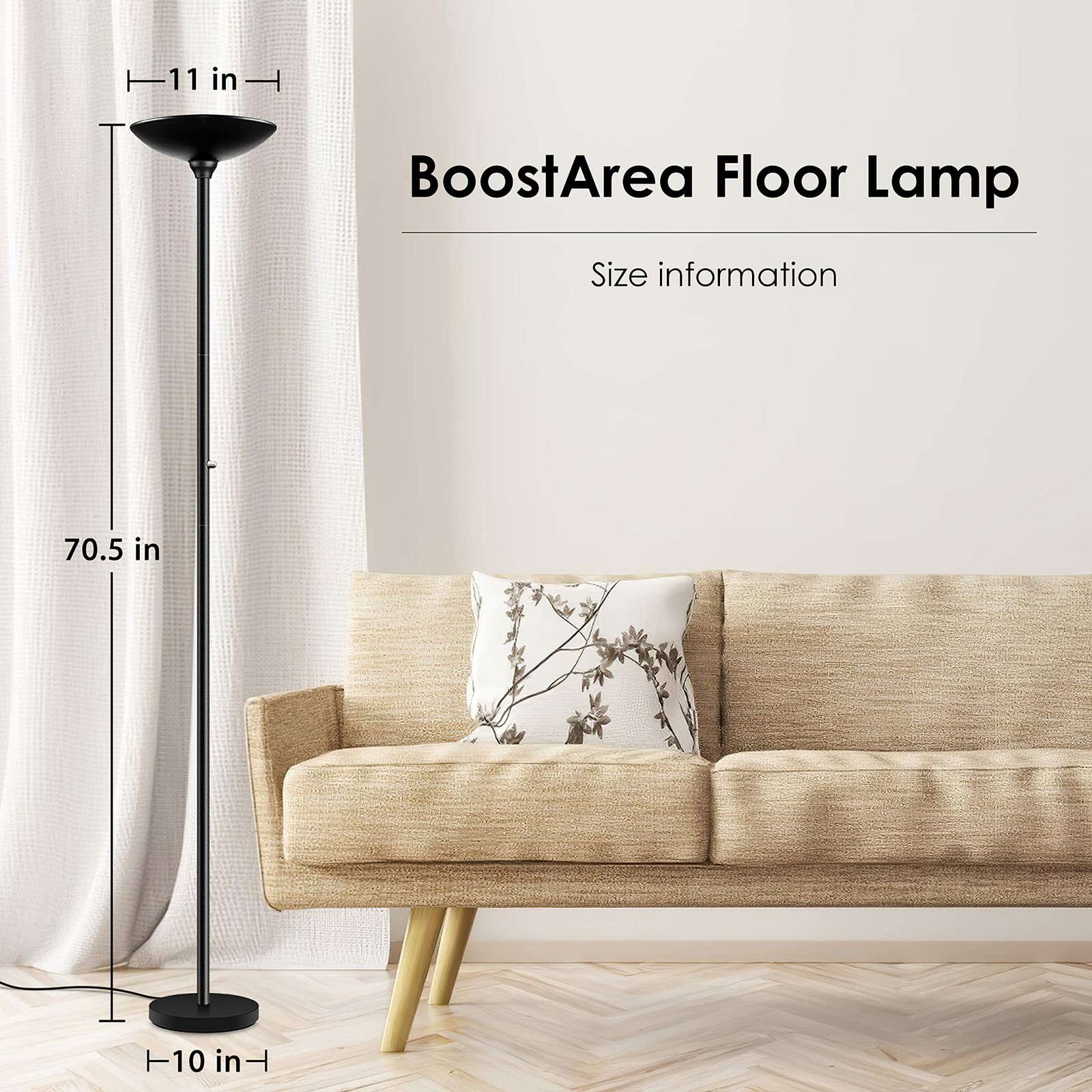 BoostArea Torchiere Floor Lamp, 30W Super Medium, Black Lamp