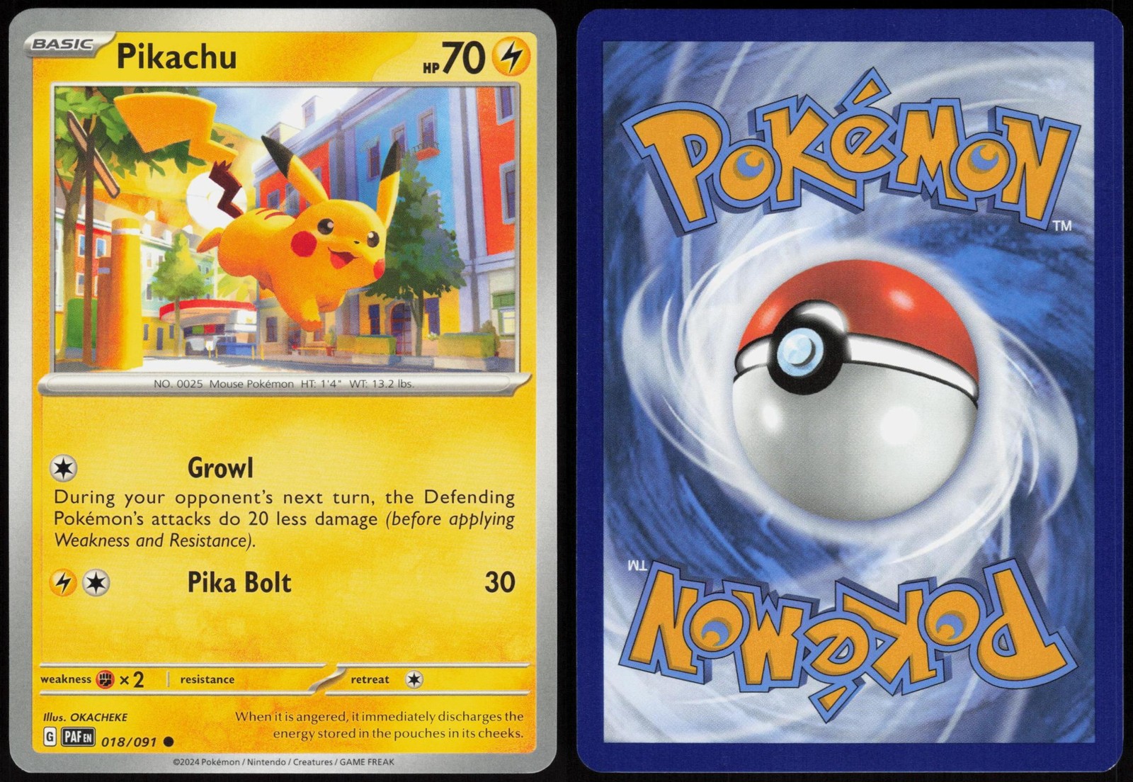 Pikachu 018/091 Paldean Fates Common Pokemon OKACHEKE Near Mint