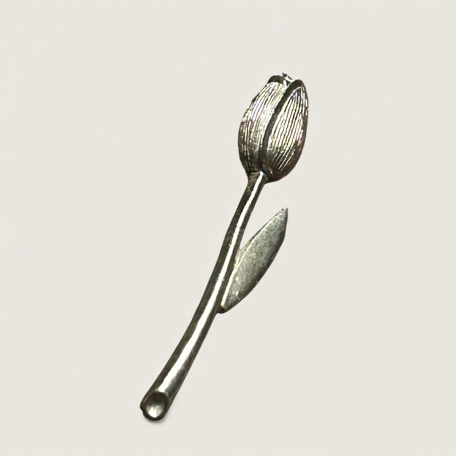 Large Vintage Pewter Tulip Flower Lapel Hat Pin Detail Art Nouveau Brooch