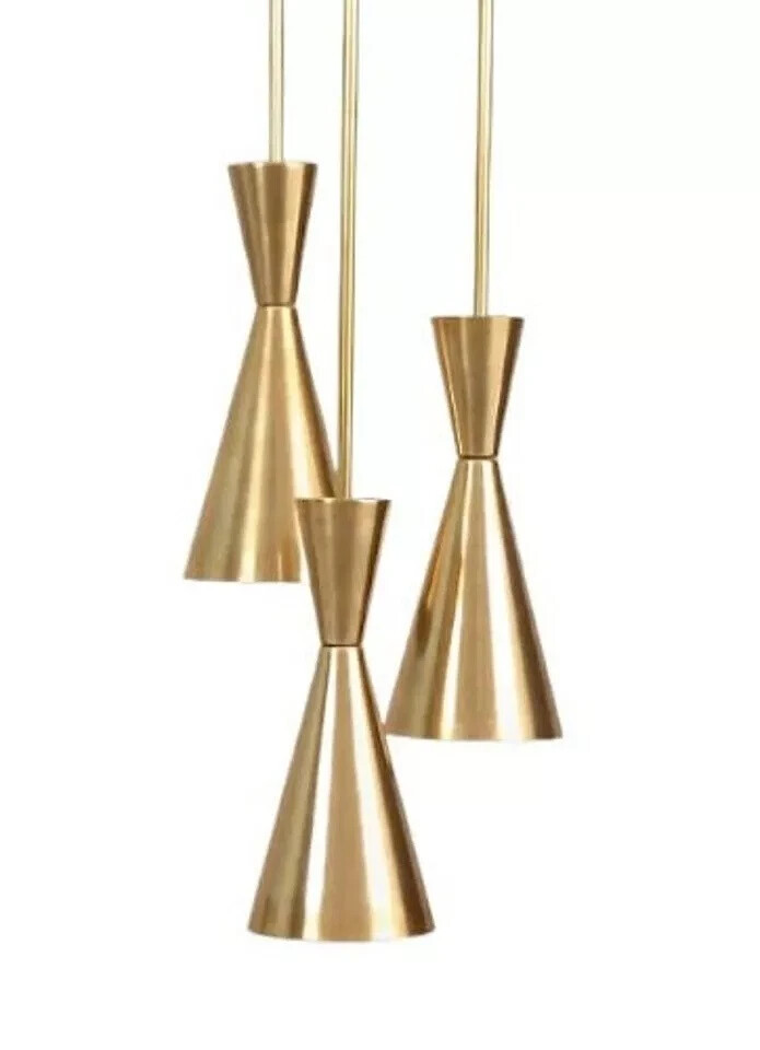Mid Century Modern Brass 3 Light Chandelier Glass Pendant Ceiling Fixture 17”