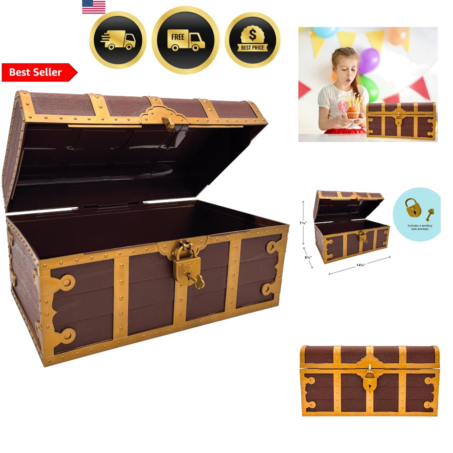 Treasure Chest with Lock Toy Storage Box Party Favors Classroom Decor