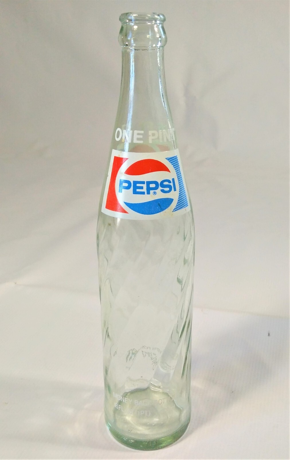 Pepsi-Cola Bottle 16 Oz One Pt Money Back Return For Deposit Soda Pop Clear Vtg