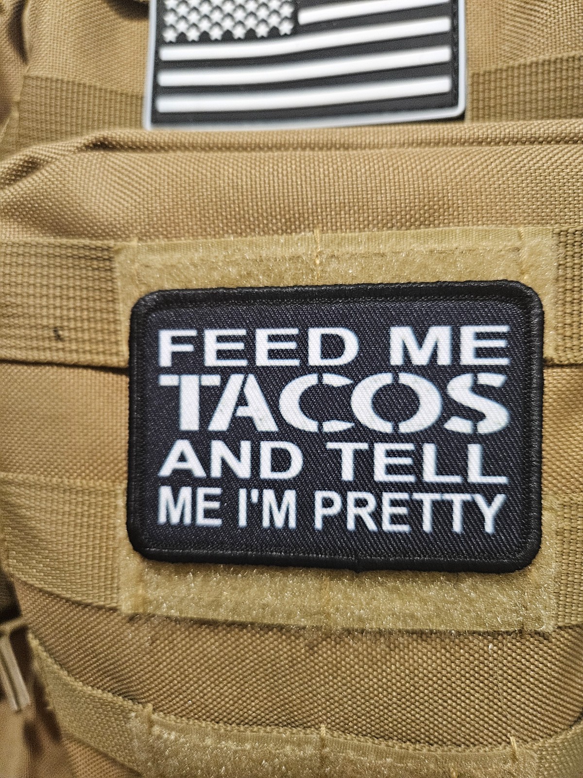 Feed me tacos and tell me I’m pretty meme 2″x3″ hook & loop funny patch