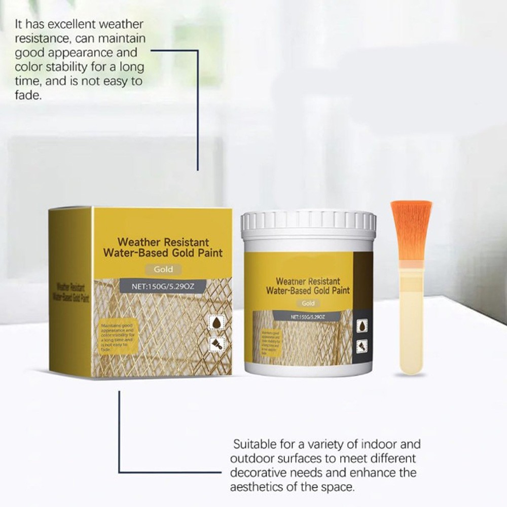 Weather Resistant Water-Based Gold Paint, Water Based Gold Leaf Paint W/ Brush