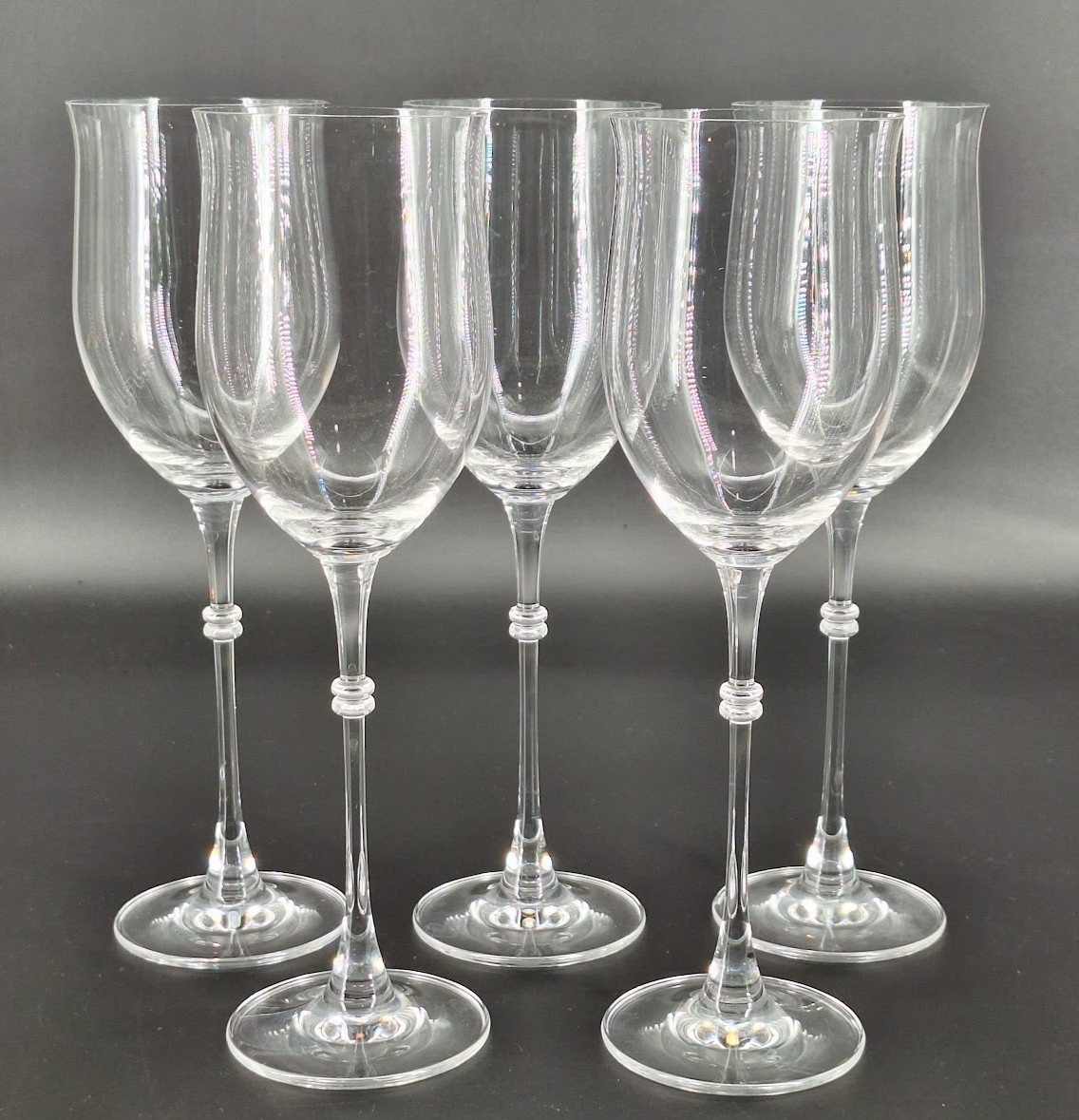5 Pc Mikasa Duet Crystal Flared Long Stemmed Water Wine Drinking Glasses 10.25″