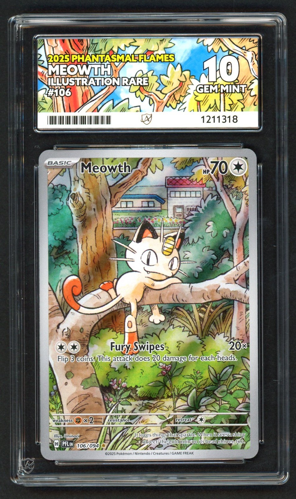 Pokemon Card – ACE 10 Meowth 106/094 – Phantasmal Flames – GEM MINT