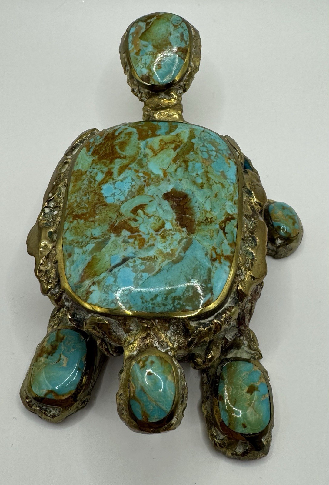 Jack Bryant Turquoise Turtle Sculpture Bronze Cast Southwestern Texas Artist