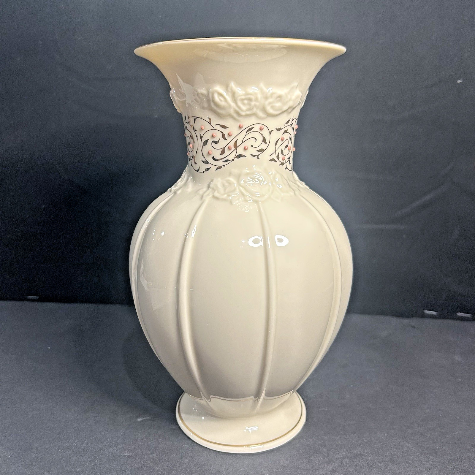Lenox ROSE BROCADE Porcelain Jeweled Vase Made in USA 8.75″ Tall