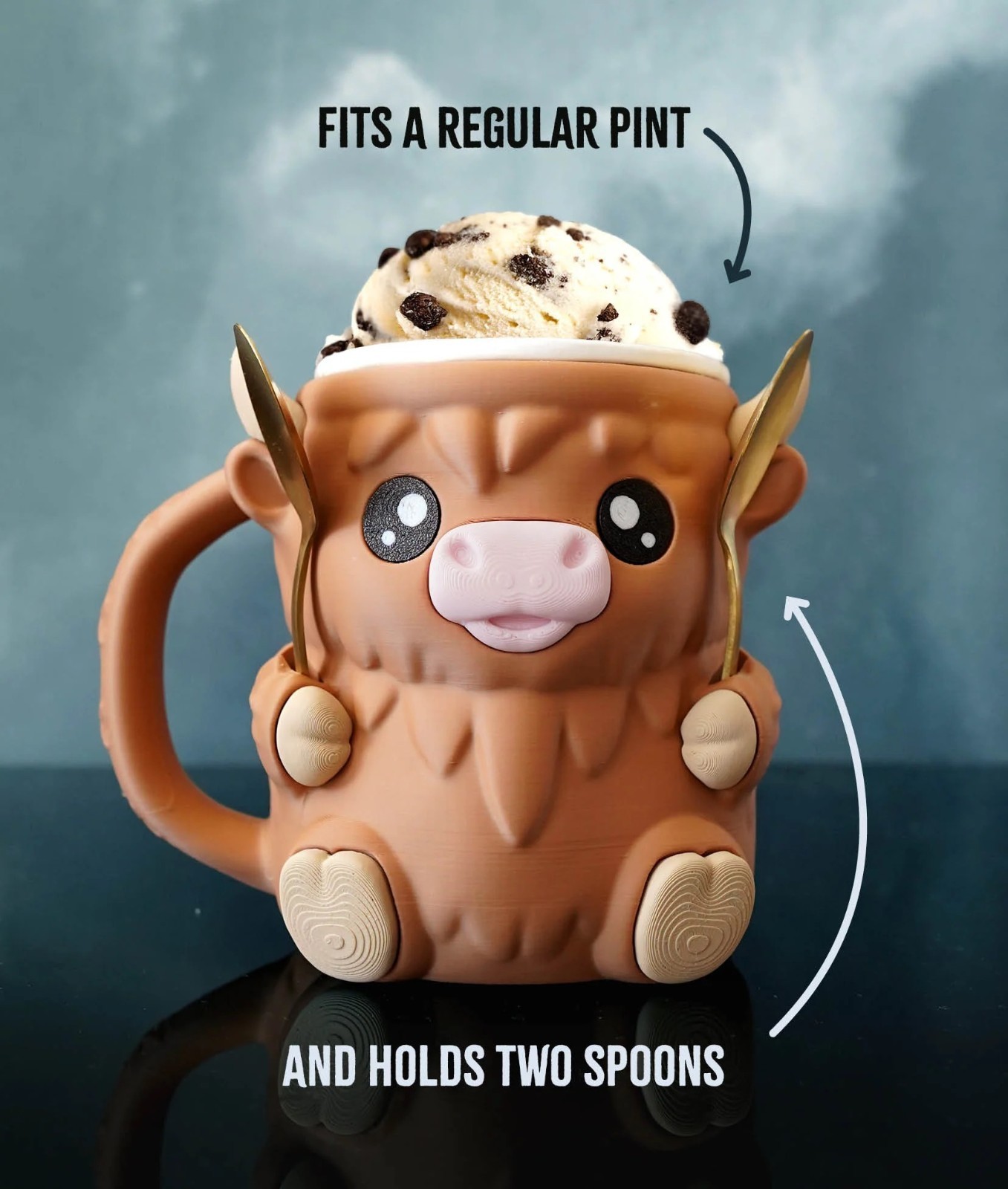 Ferdinand the Highland Cow Ice Cream Holder – Fits Pint Size – Eco-Friendly