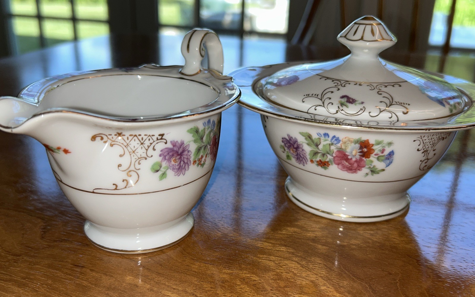 Vintage Made In Occupied Japan SGK China Sugar Bowl w/lid and Creamer