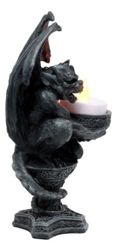 Gothic Wyvern Gargoyle Tea Light Candle Holder Guardian Kneeling Servant Statue
