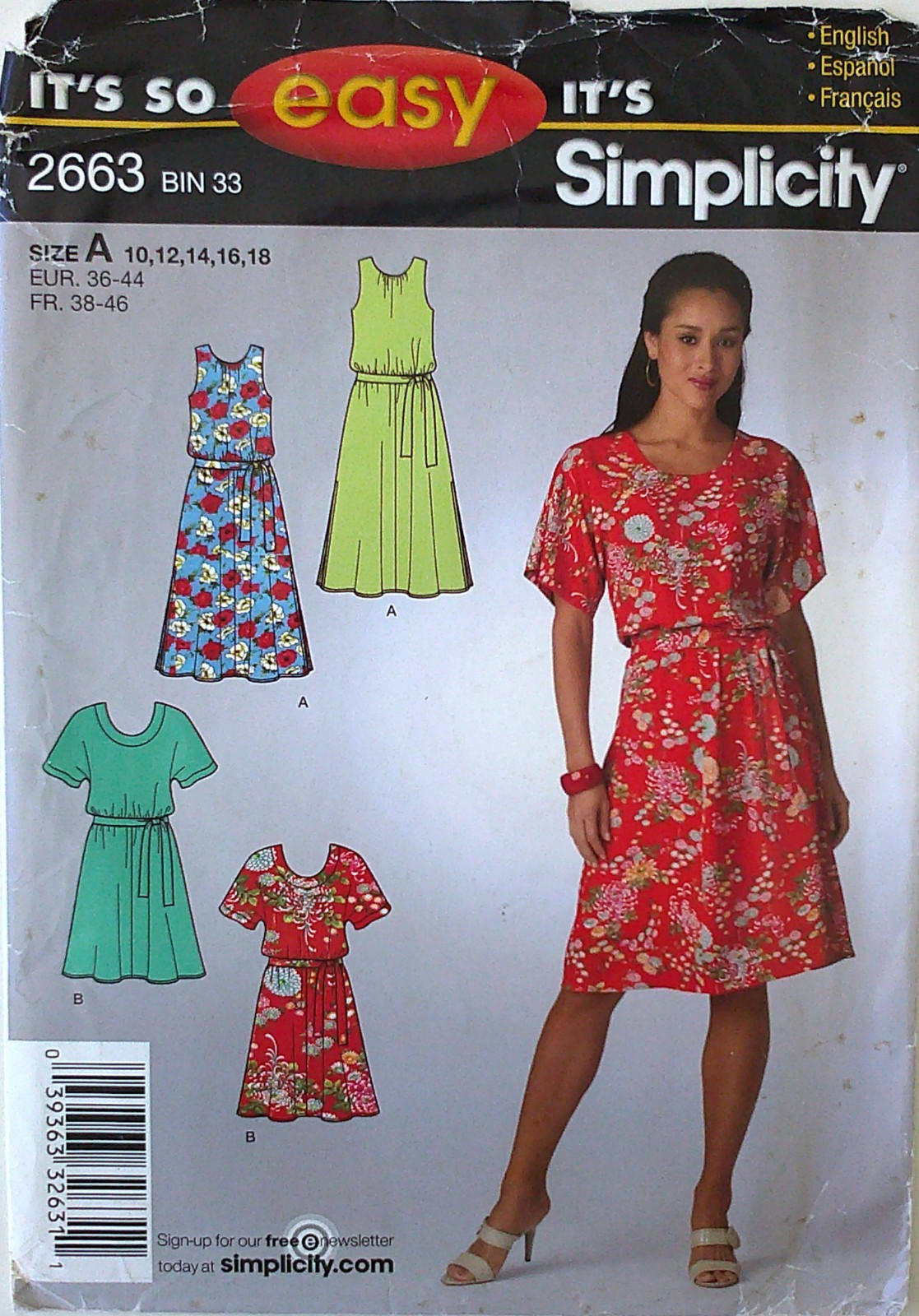 Simplicity 2663 Its So Easy Misses Dresses 2 Lengths Sewing Pattern Sz 10-18