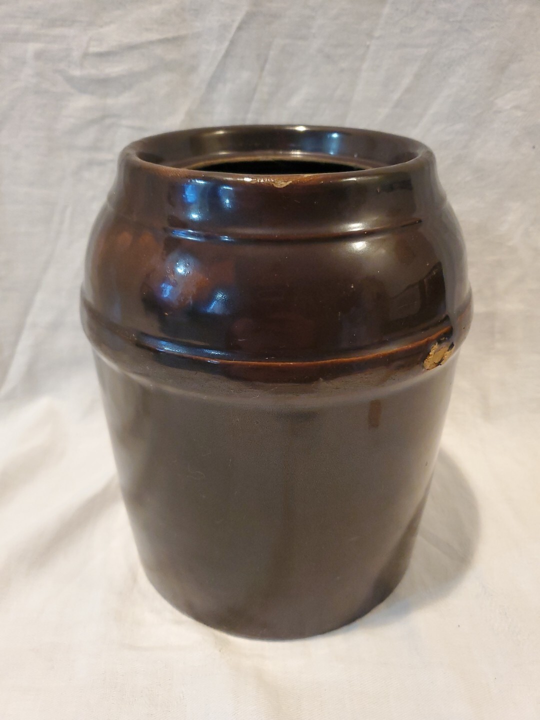 Antique Peoria Pottery Brown Crock Storage Jar 8 1/4″ Tall No Lid