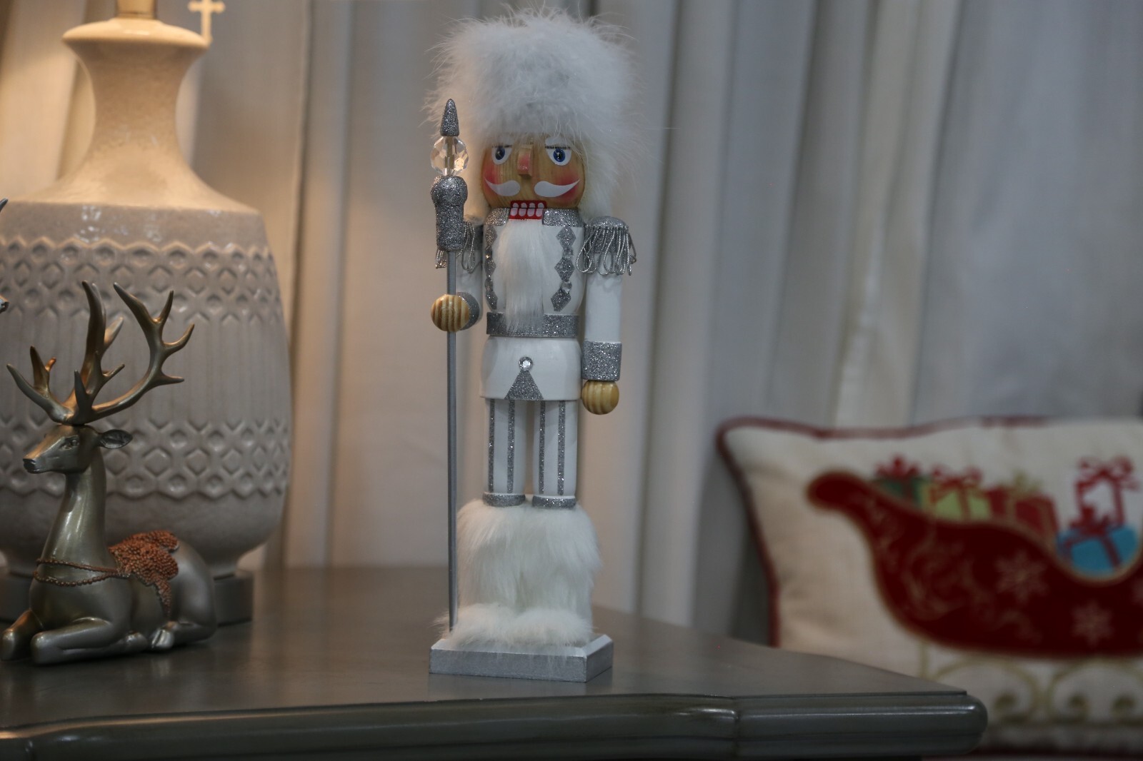 Nutcracker Christmas Decorations 14 inches Soldier in White Wooden Handmade