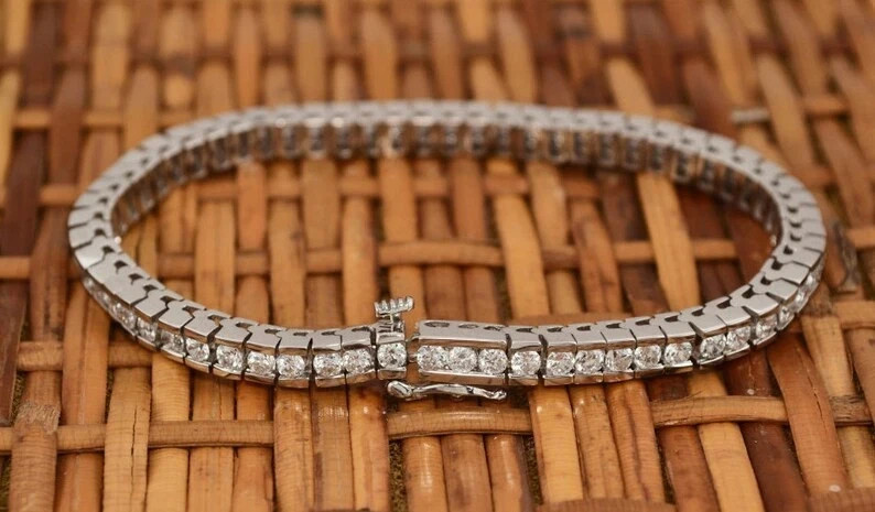 6.5 Carat Diamonds Set in Channel Set 14K White Gold Over Ladies Tennis Bracelet