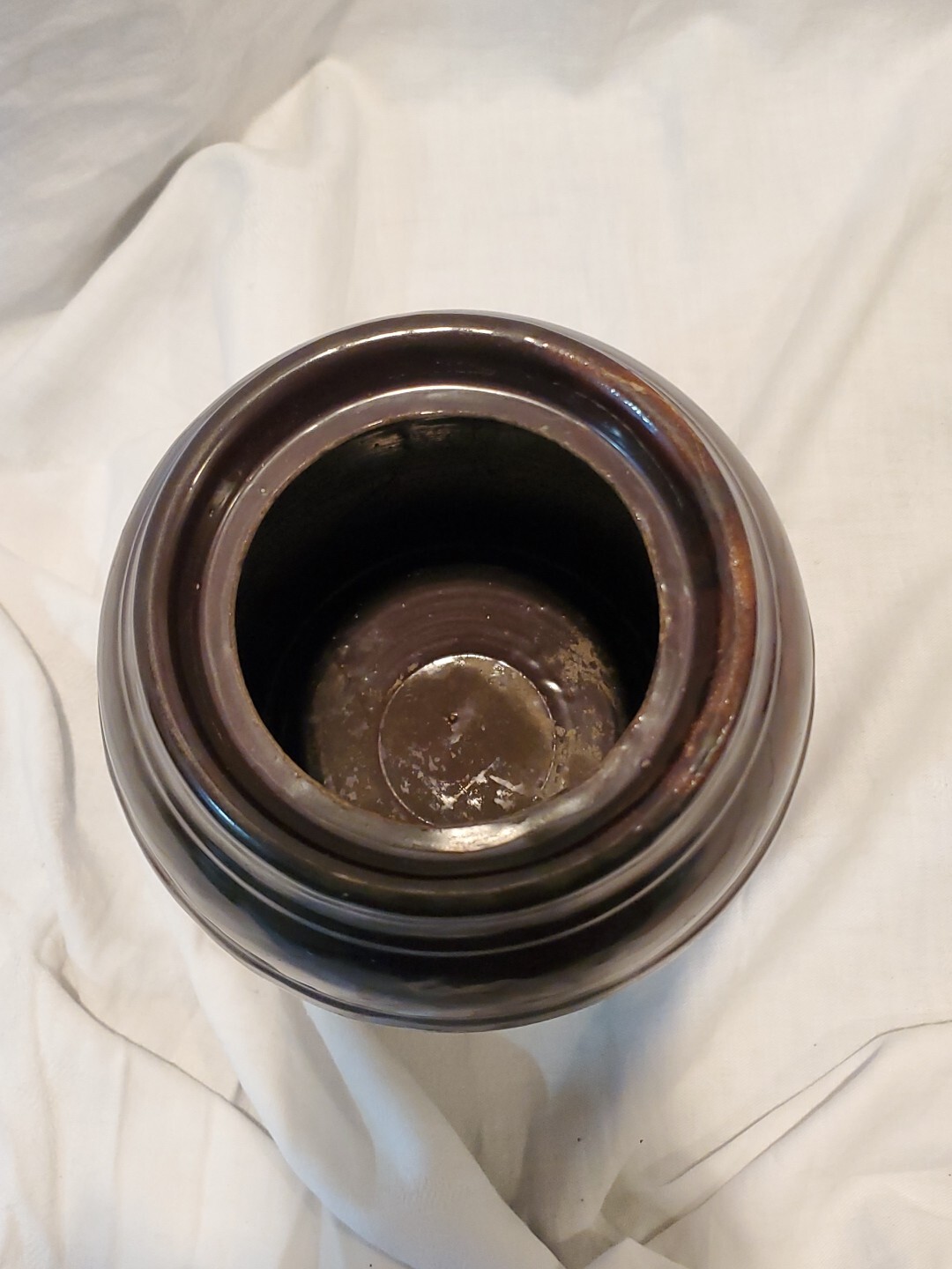 Antique Peoria Pottery Brown Crock Storage Jar 8 1/4″ Tall No Lid