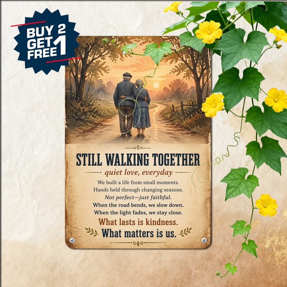 romantic couple quote art elderly walking into sunset