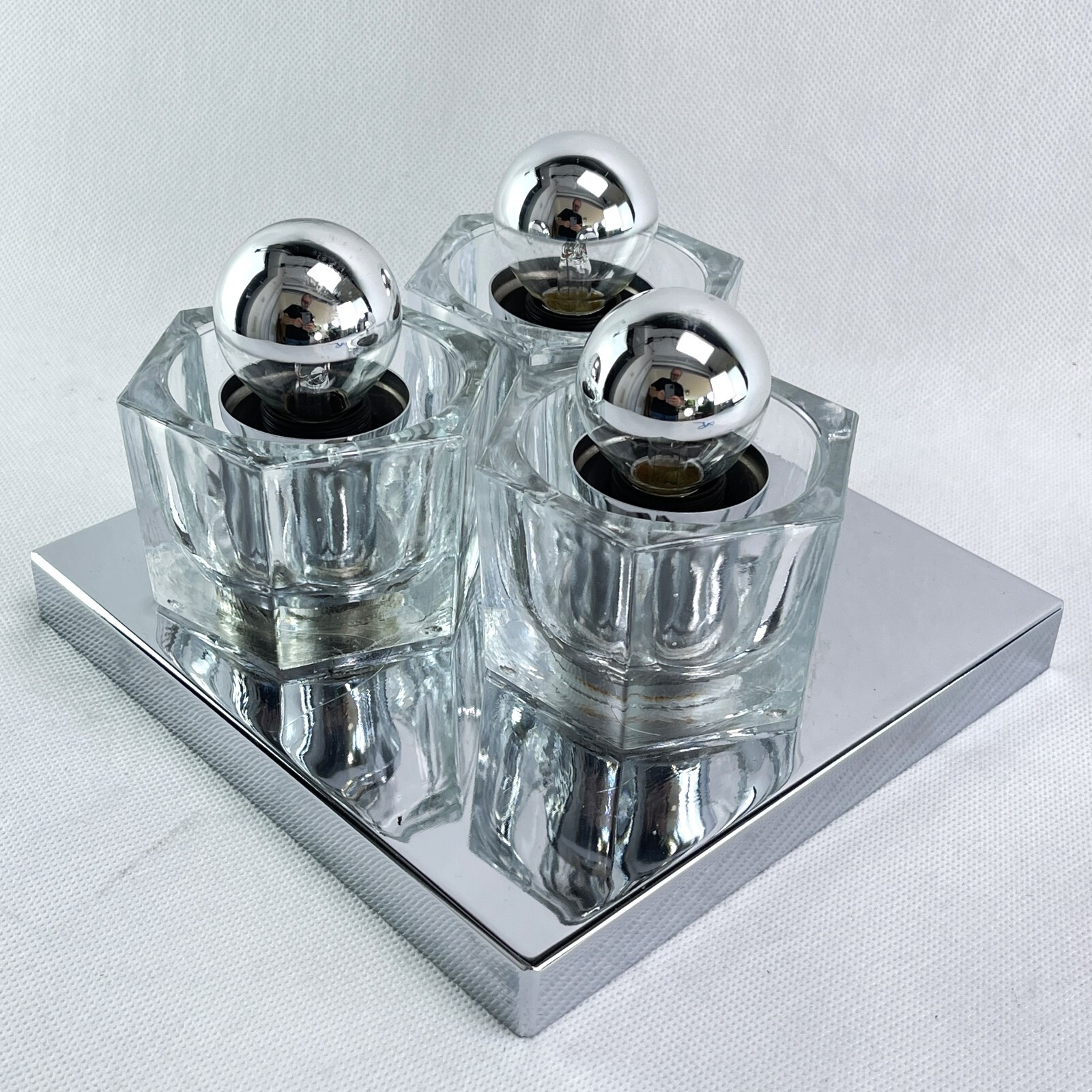 Peill & Putzler Lamp 1970s Lounge Wall Light Ice Cube Chrome 1970s