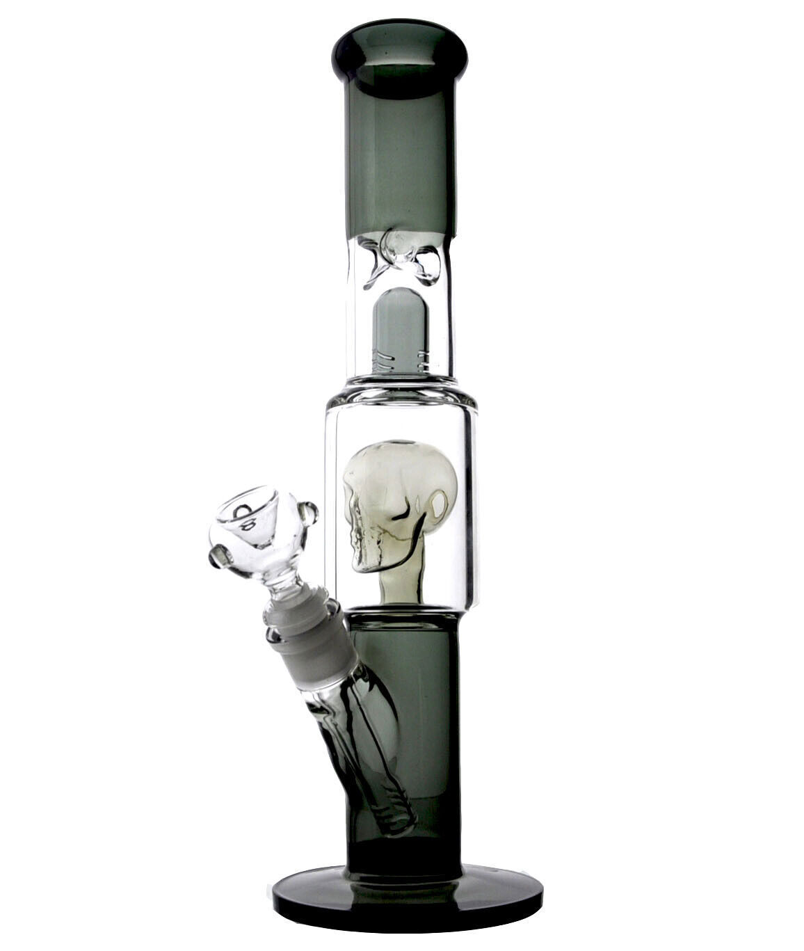 12″ Gray Skull Glass Bong Percolator Water Pipe Pyrex Smoking Hookah W/14MM Bowl