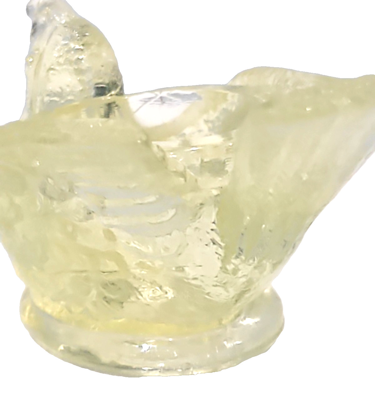 Degenhart Vaseline Yellow Vintage Glass “Bird with Berry” Open Salt Cellar 3″