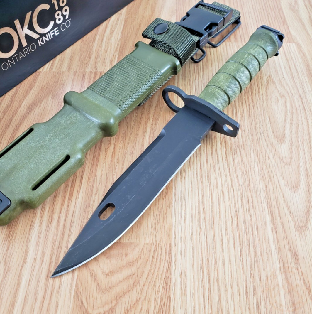 Ontario M-9 Combat Fixed Knife 7″ 420 Steel Blade OD Green Sculpted GFN Handle