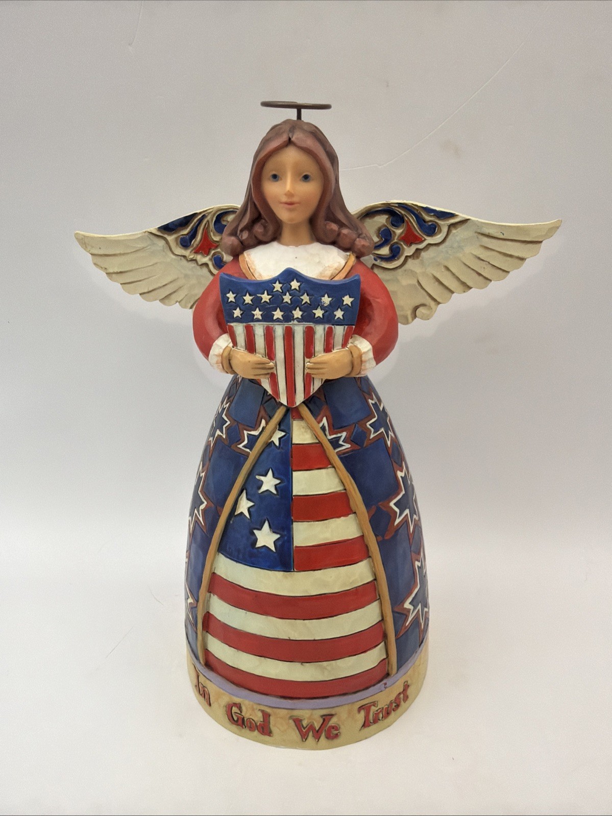 Jim Shore 2011 In God We Trust Angel Red White & Blue-God Bless You 4025829 7.5”