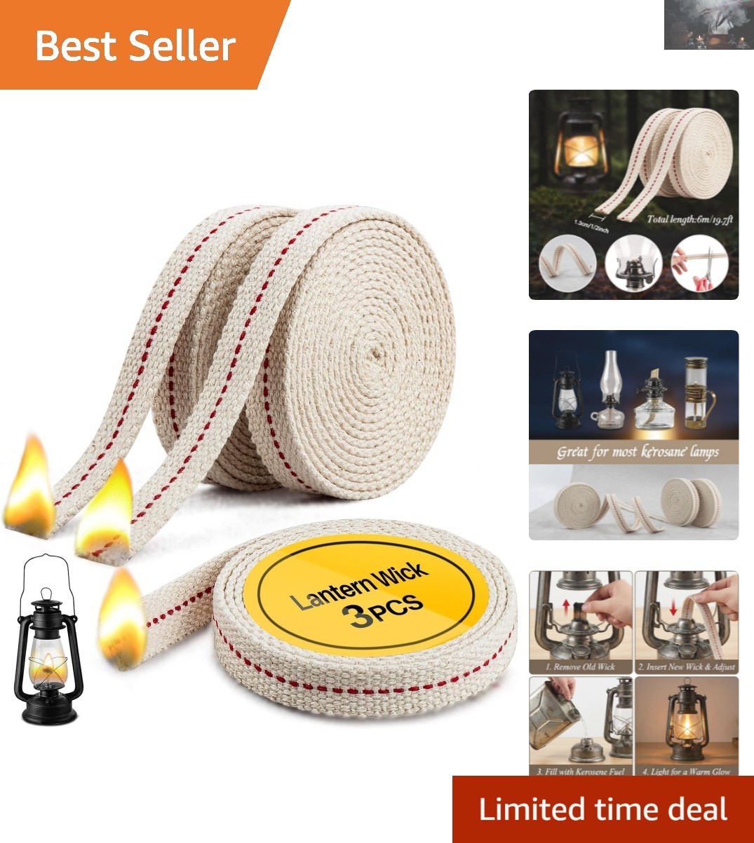 Elegant Cotton Lamp Wicks – 3 Rolls of 78-Inch Replacement Wicks for Lanterns