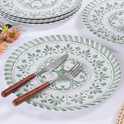 Melamine Dinner Plate, 10.75 Inch Plates Set, 6pcs Dishes 10.75in Green