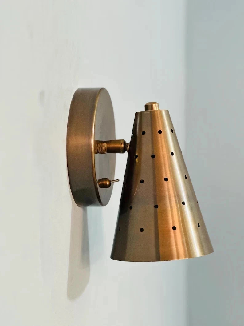 Mid-Century Modern Brass Wall Sconce – Cone Light Fixture Vintage Christmas