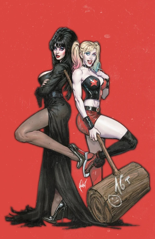 Harley Quinn X Elvira #1 Cedric Poulat Red Variant Cover (A) Dynamite LTD 500