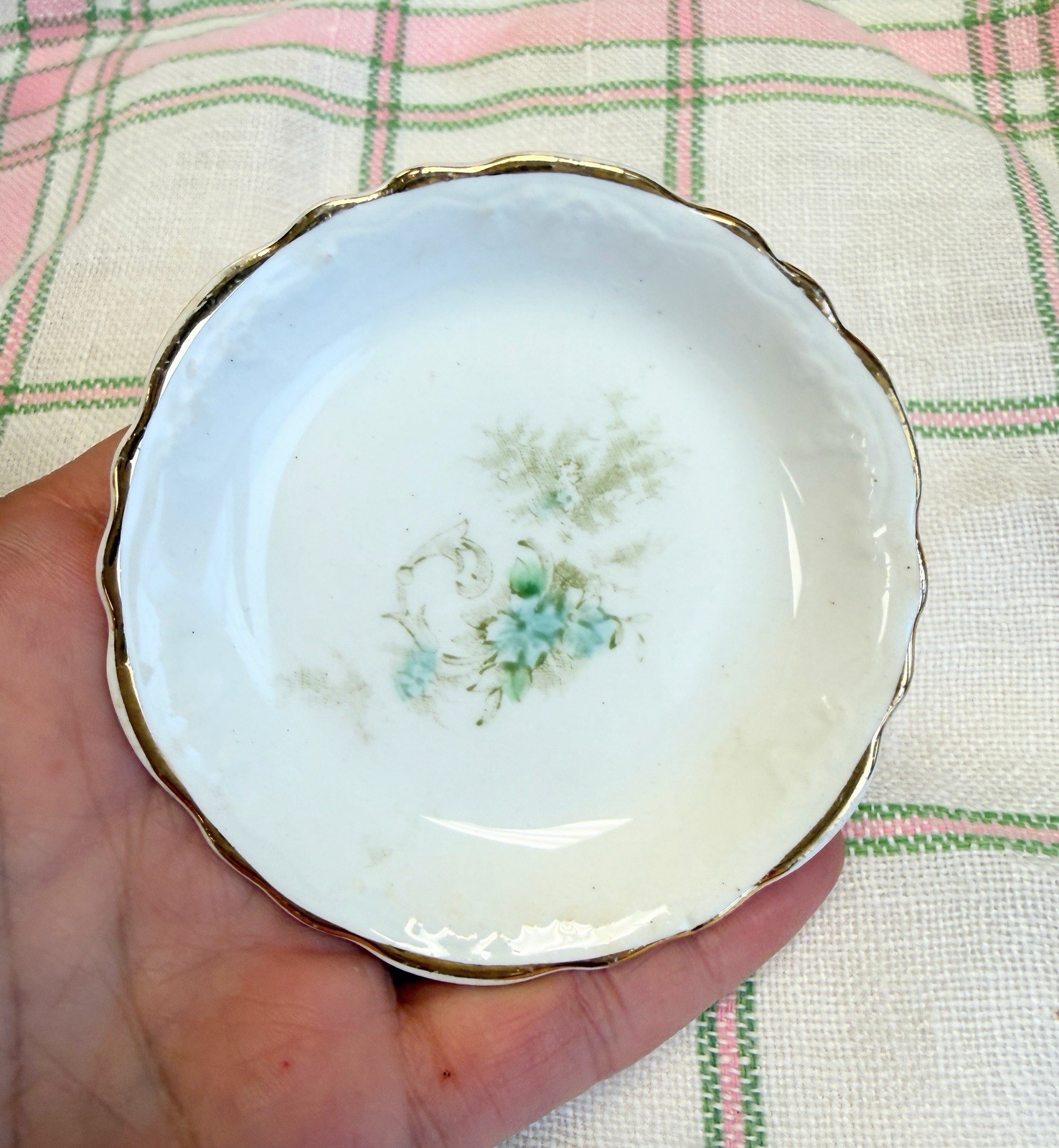 Vintage blue floral butter pat butterpat