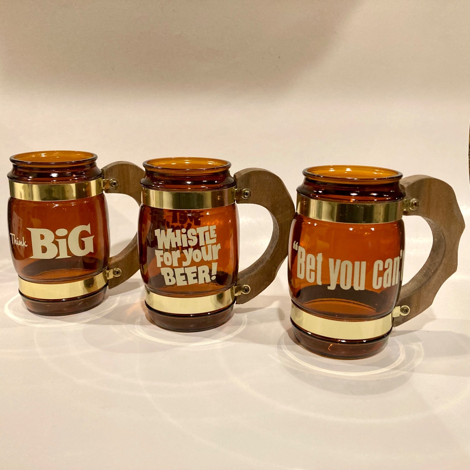 Vintage 1960’s Siesta Ware Brown Glass Barrel Mugs Whistle For Your Beer …