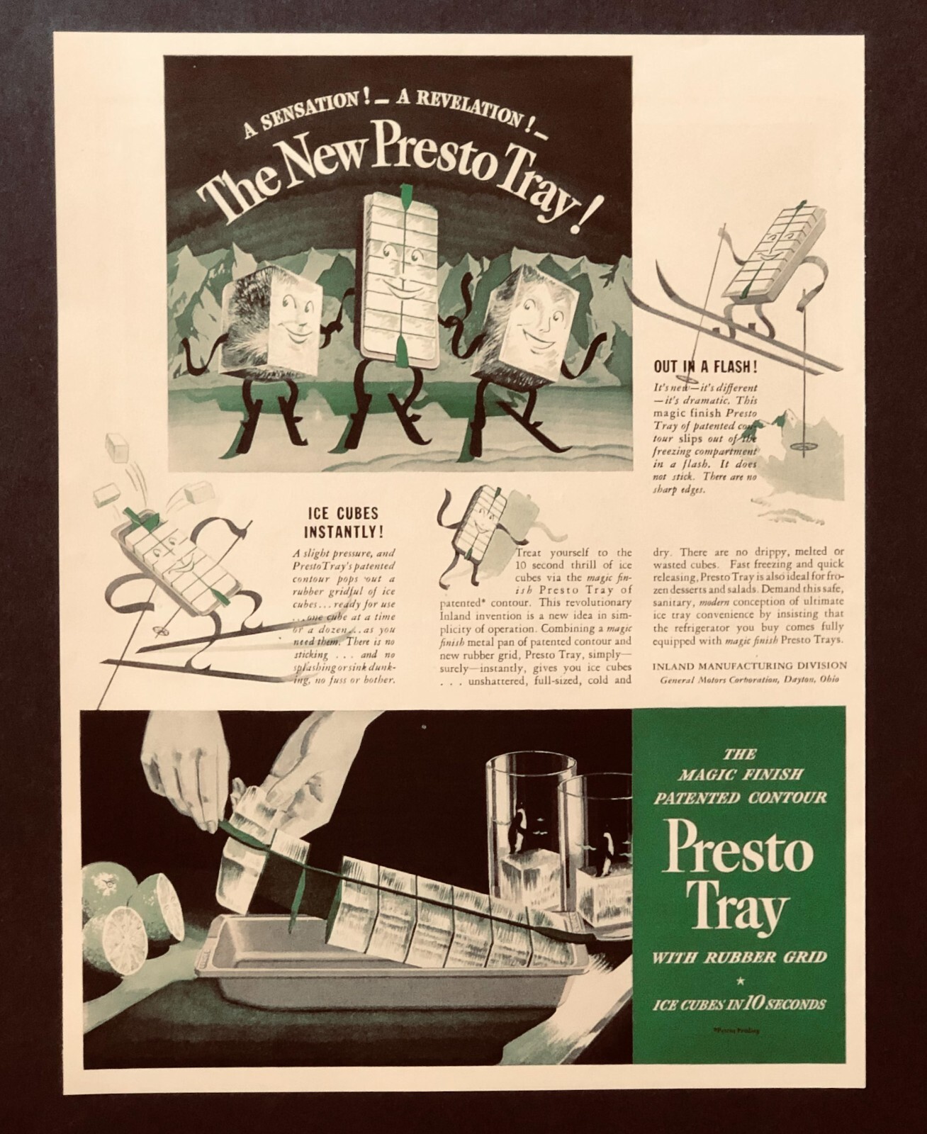 Presto Ice Cube Tray Advertisement 1937 Magic Finish Fast Freeze Vtg Print AD