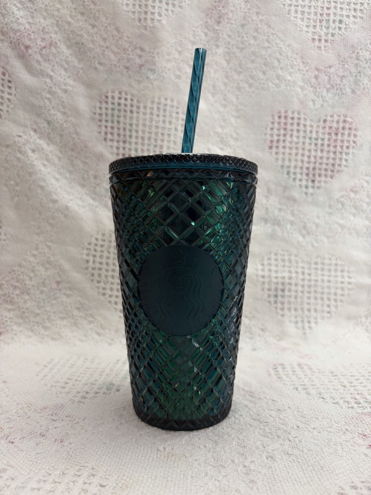 Starbucks, 16 Ounce Green Geometric, Tumblr With Lid And Straw