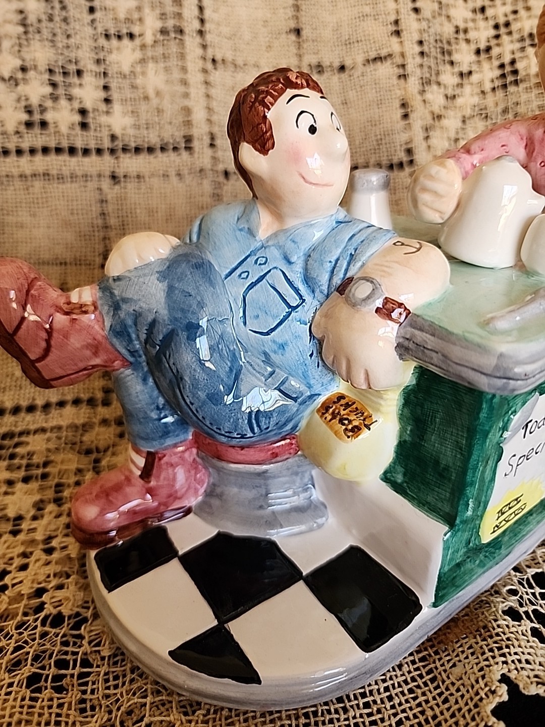 Diner Decor Waitress Trucker Pitcher 1995 Lotus China MCM Painted Milk Cream