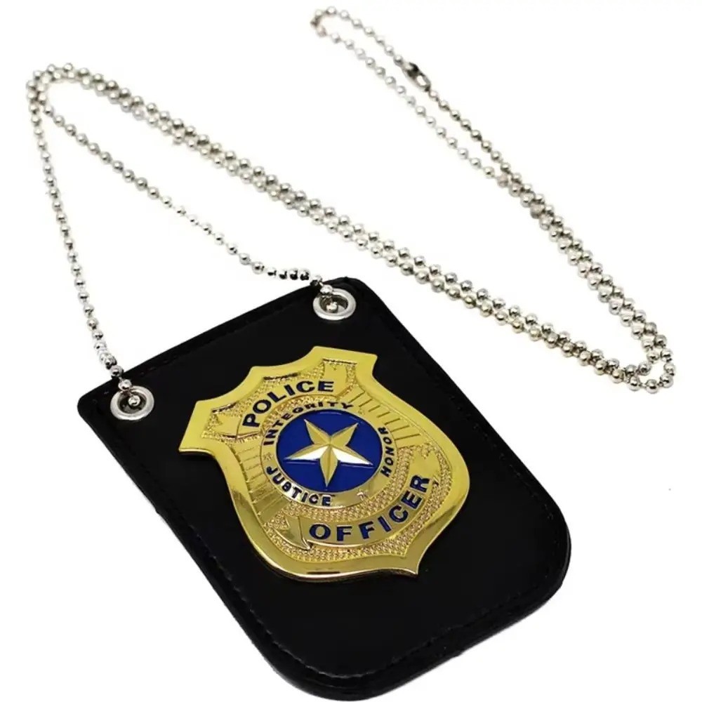 Police Badge with Chain and Belt Clip, Detective Role Play Costume Accessory, Go