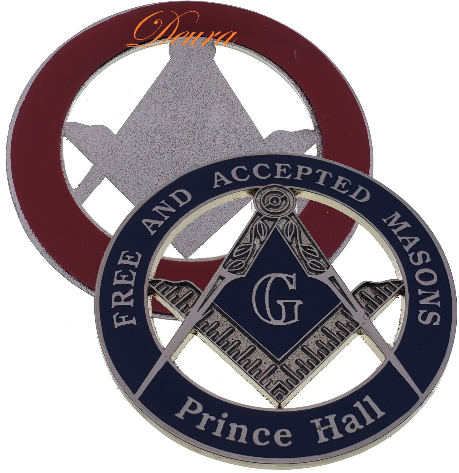Free & Accepted Masons PRINCE HALL Square & Compass Blue Silver Car Emblem 3″