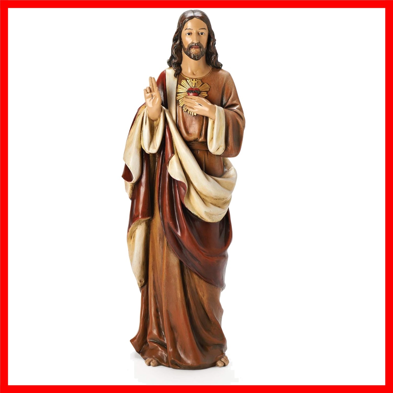 Intricate Sacred Heart of Jesus Devotional Statue in Glossy Finish – 18″ High