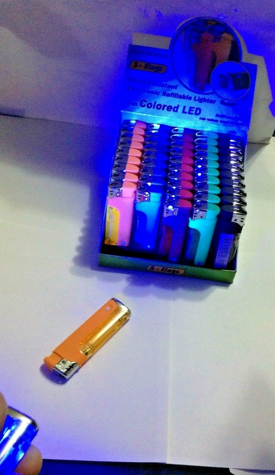 5 Flags LED Lighter Ass. Colors With LED Lighter 10 Pcs Display Box # 80-82 LED