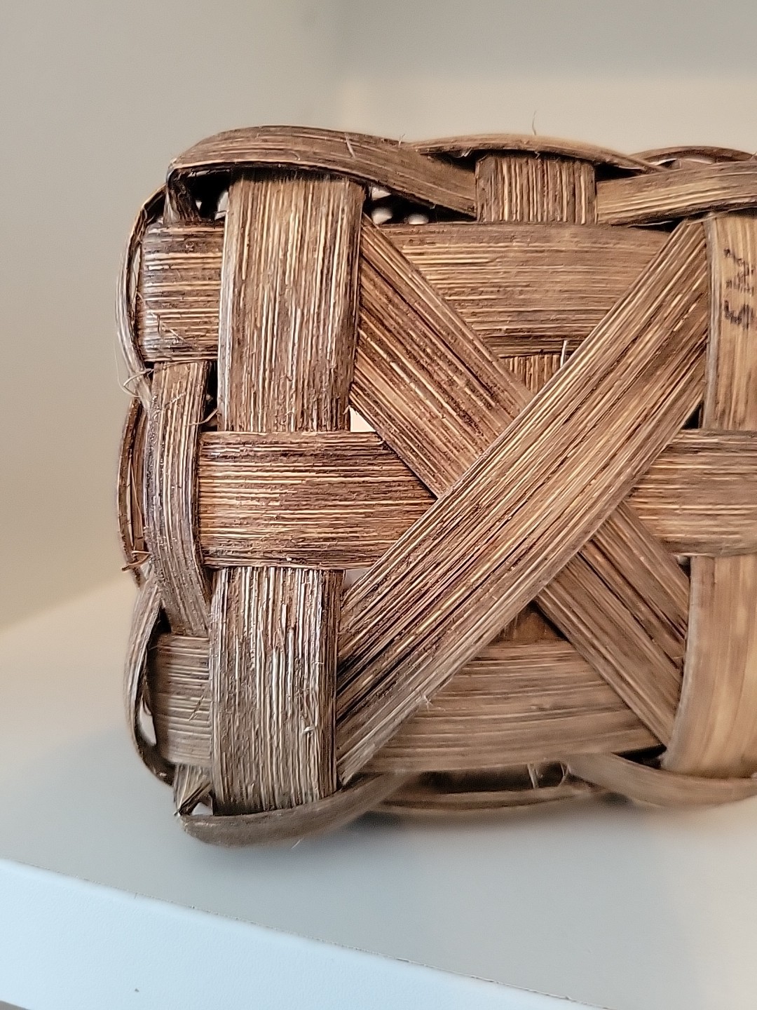 Vtg Basket Handwoven Split Oak Signed MG 93 Hearts Gift Rustic country handle