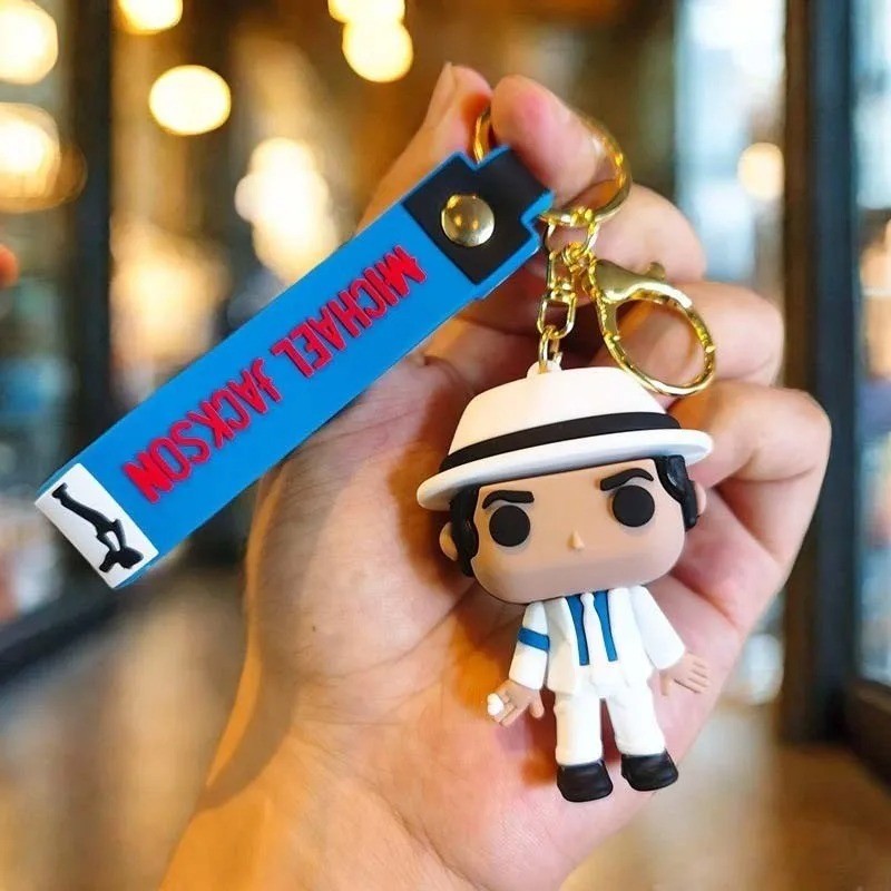 Michael Jackson Keychain King of Dance Mini Idol Figure Key Ring Toy Collectible