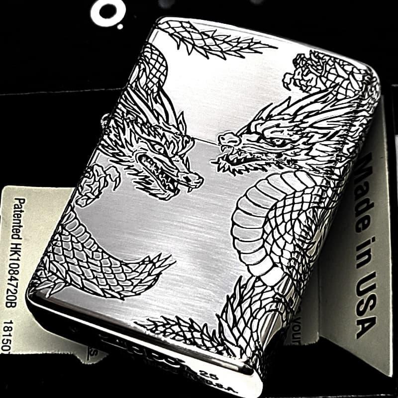 Zippo Dragon Three Sided Etching Engraving Silver Regular Lighter