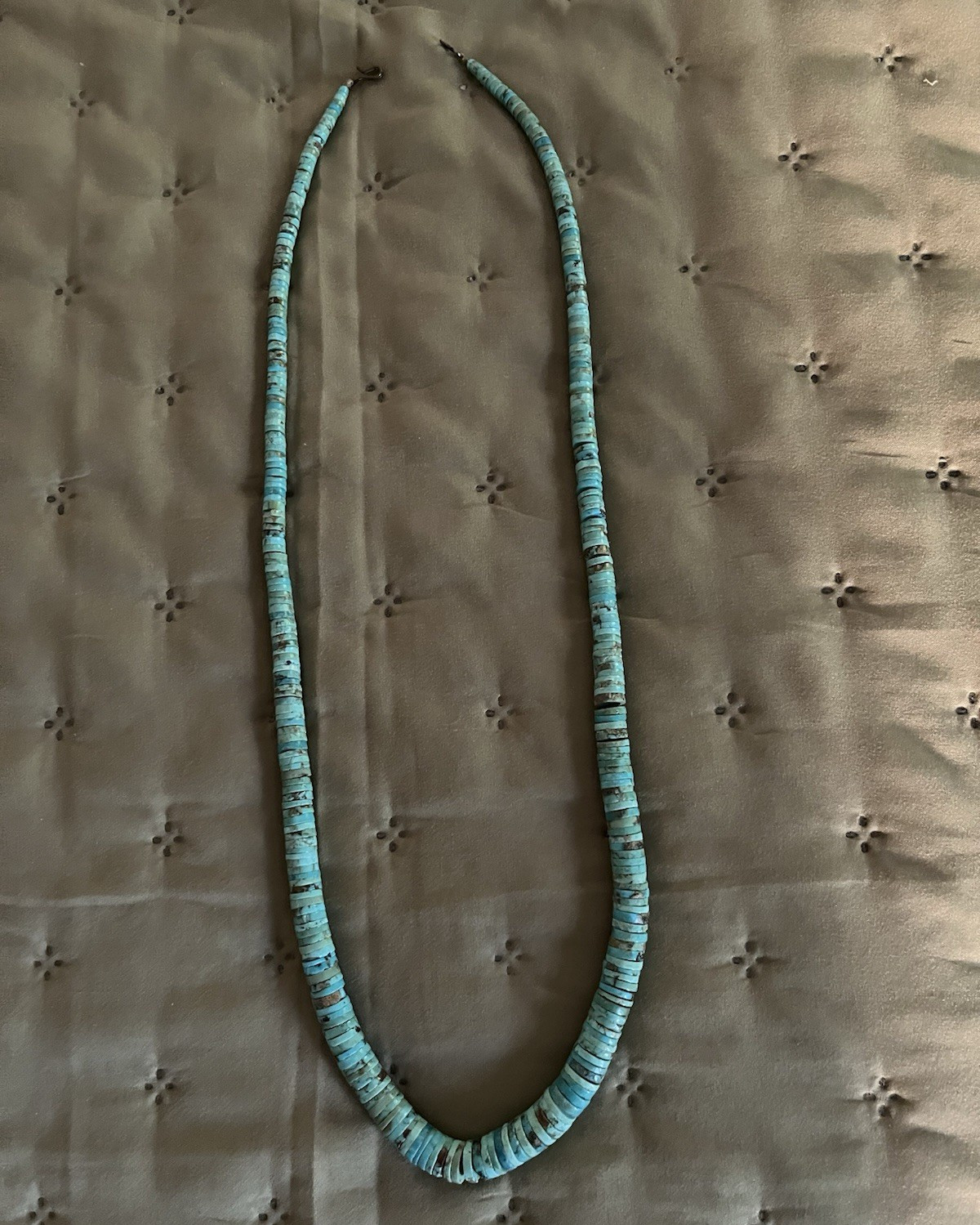 Vtg Santo Domingo Heishi Royston Turquoise Graduated Disk Bead Necklace 29”