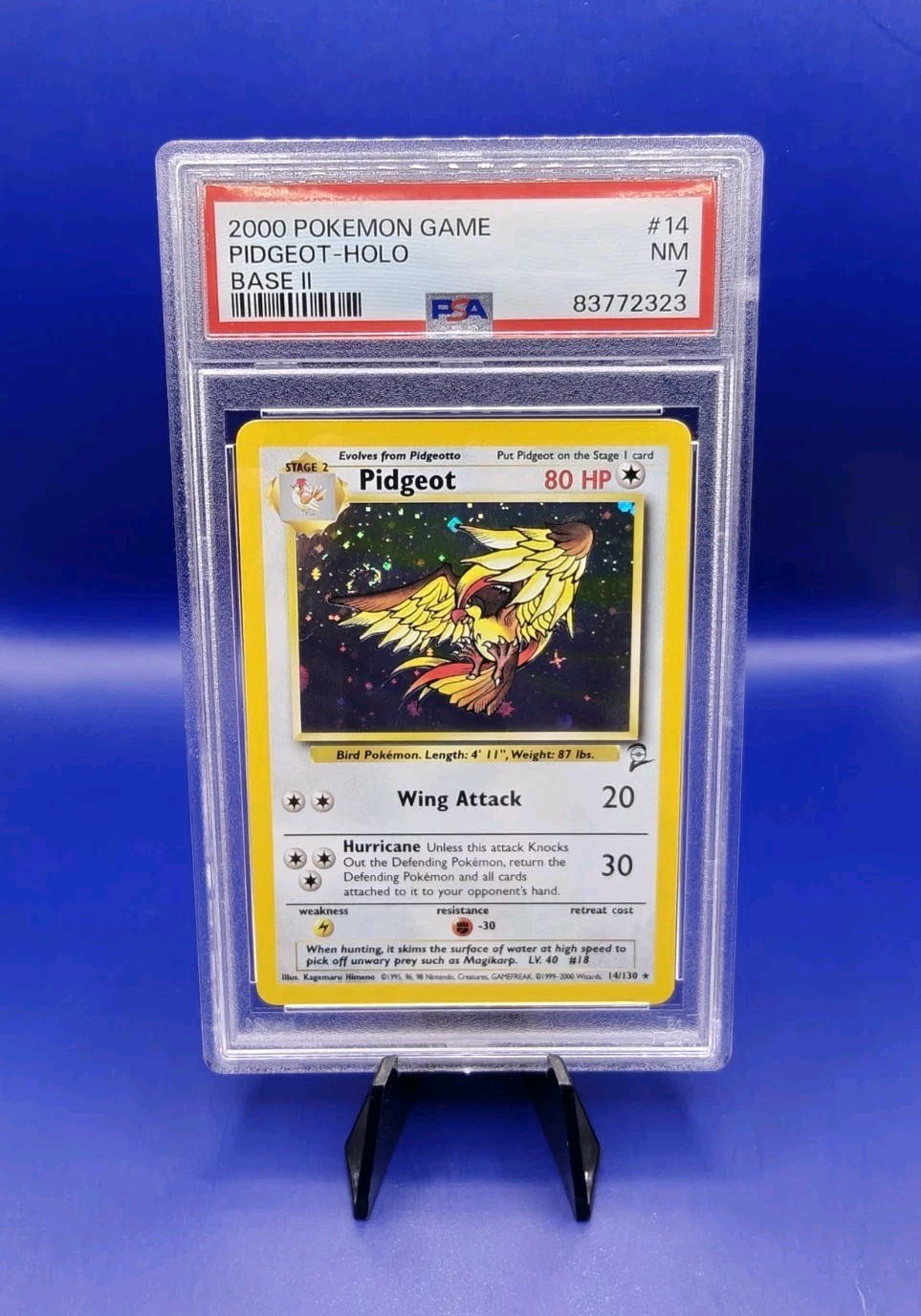 Pidgeot 14/130 Holo Rare Base Set 2 Pokemon Card TCG WOTC 2000 PSA 7 SWIRL