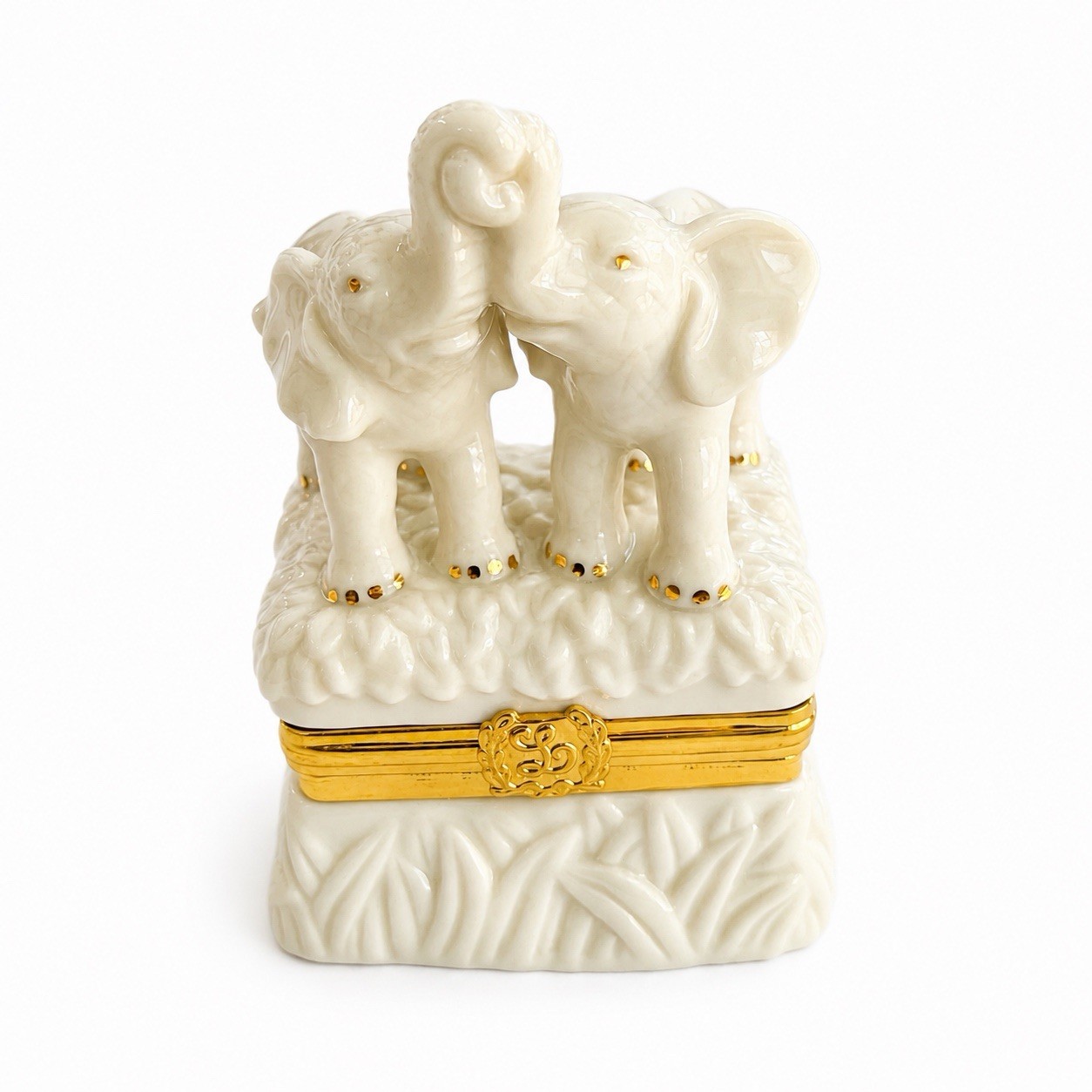 Lenox Treasures Elephant Embrace Figurine Treasure Box Hinged Elephant Charm