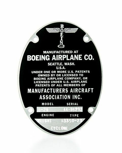 Boeing B-29 Superfortress, Repro Data Plate, Vintage WWII Aviation DPL-0102-EG