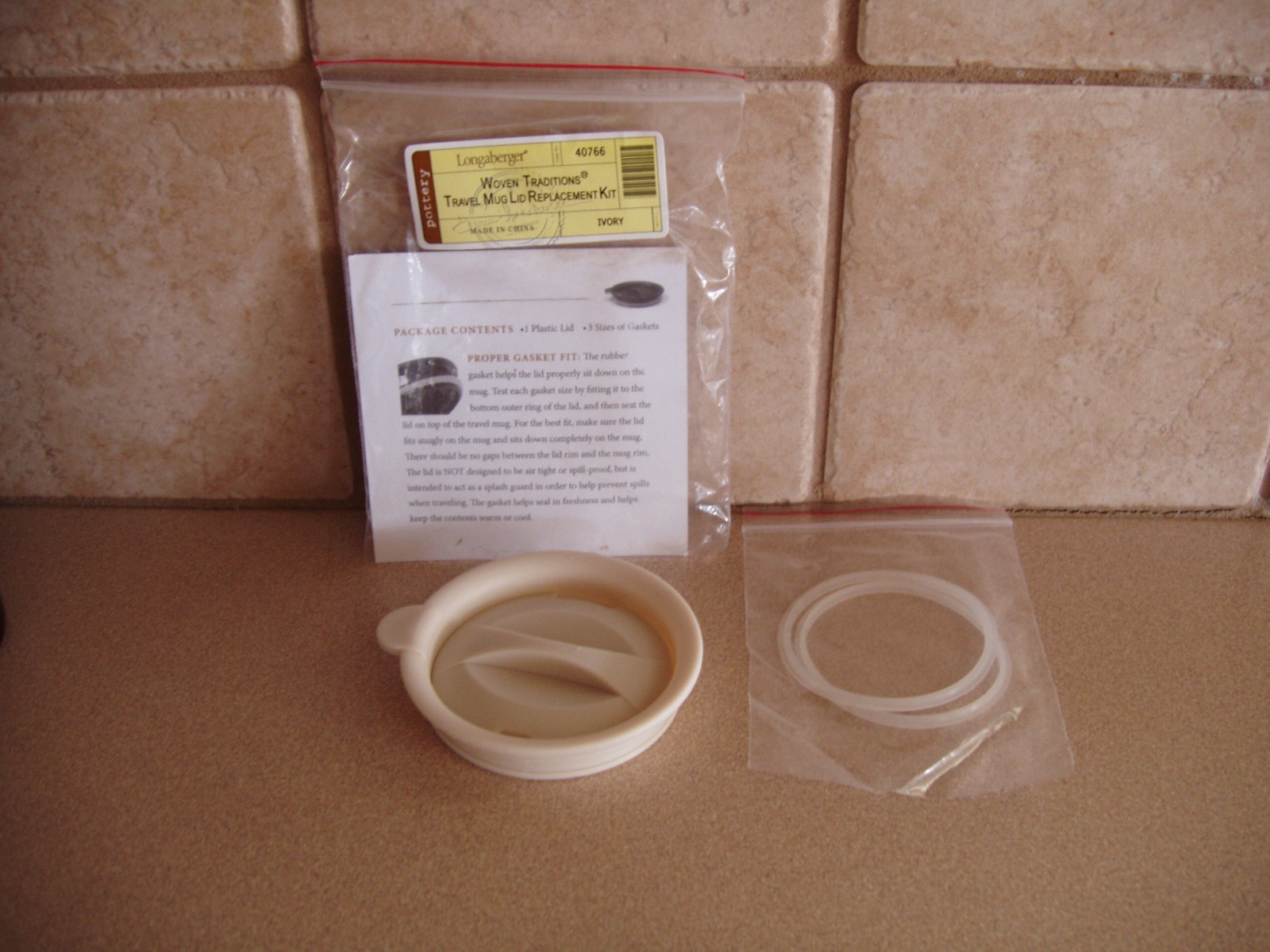 LONGABERGER WOVEN TRADITIONS IVORY TRAVEL MUG LID REPLACEMENT KIT NIP FREE SHIP